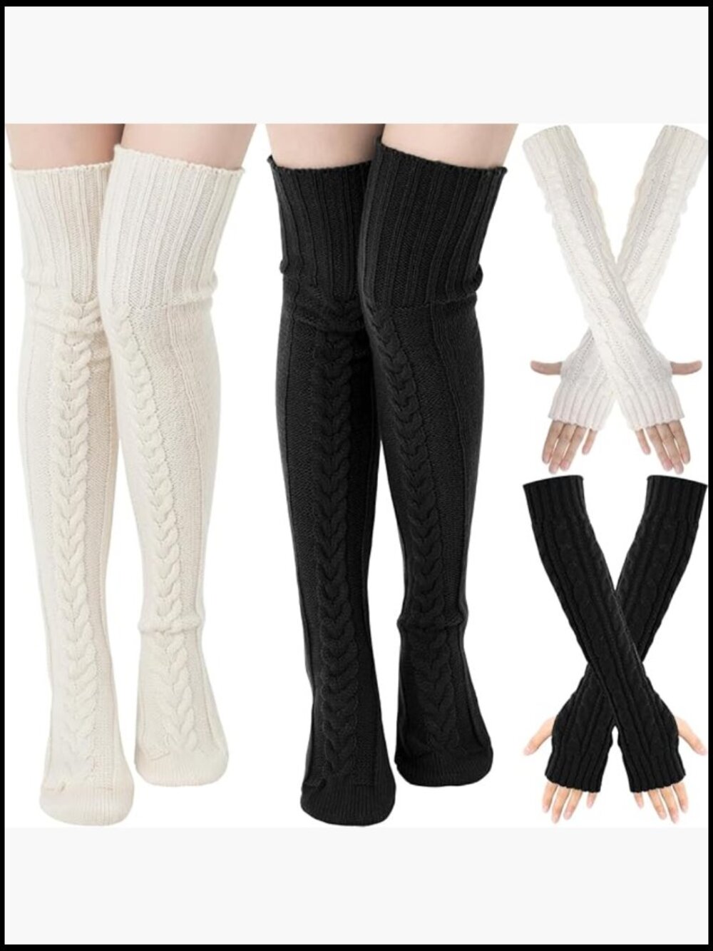 Knee High Socks And Arm Warmers Set Long Knitted Leg Warmers Fingerless Gloves